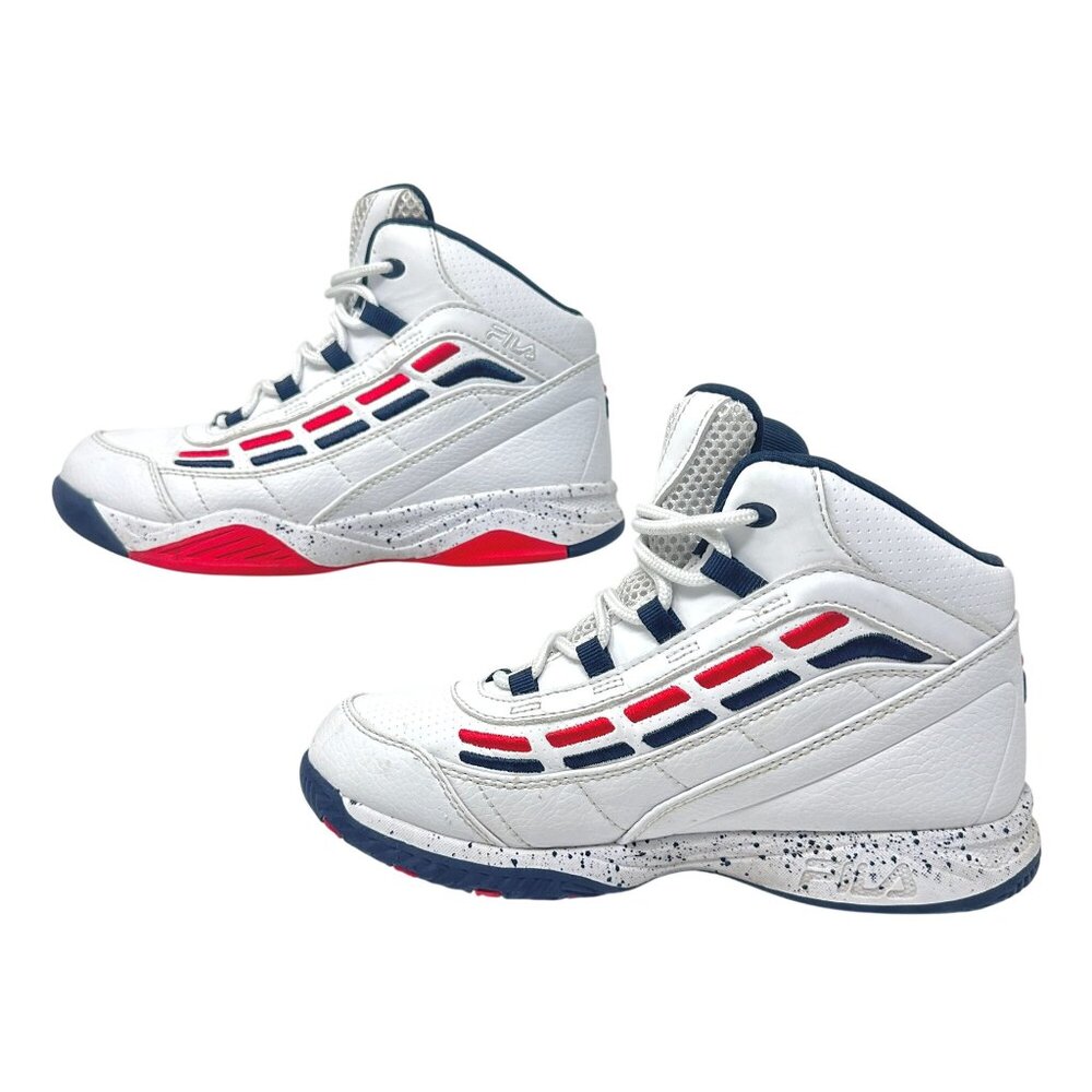 Fila Spitfire Boys 4 Mid-Cut White Red Blue Youth Basketball Sneakers - Picture 2 of 16